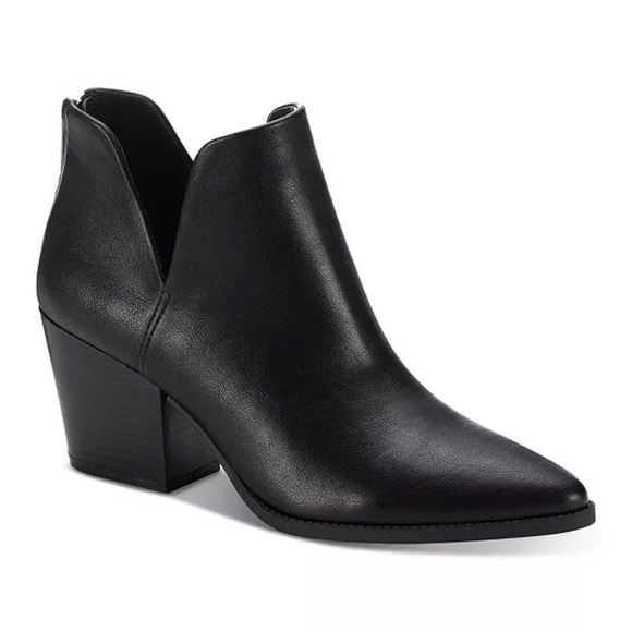 Sun and Stone Elizaa Black Ankle Boot Stacked Heel Notched Slit Bootie Sz 10 - Picture 2 of 13